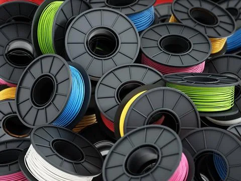 Stack of colorful 3D printer filaments. 3D illustration Stack of colorful ... Foto stock