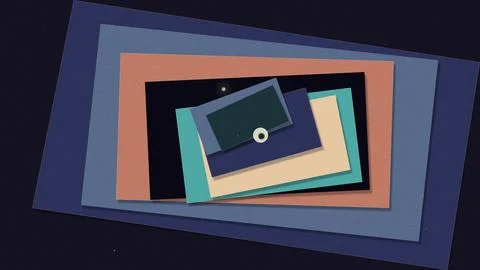 A stack of colorful abstract picture frames sits diagonally on a dark backg.. Stock Illustration