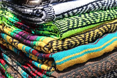 Stack of colorful blankets Foto stock