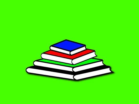 Stack of colorful books on a green background. Stock Illustration