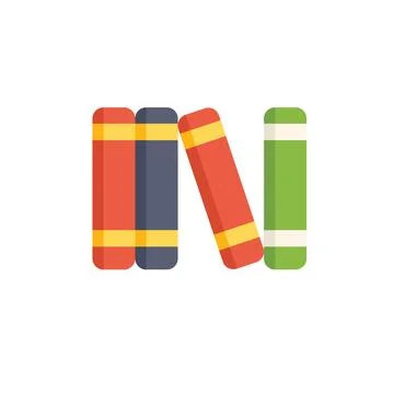 Stack of colorful books leaning over white background Stock Illustration