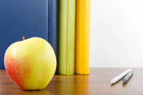 A stack of colorful books, open book Stock Photos