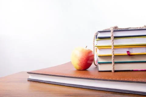 A stack of colorful books, open book Stock Photos