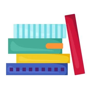Stack colorful books red book leaning against them. Pile textbooks education Stock Illustration