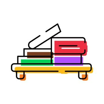 Stack of colorful books on table learning education knowledge Stock Illustration