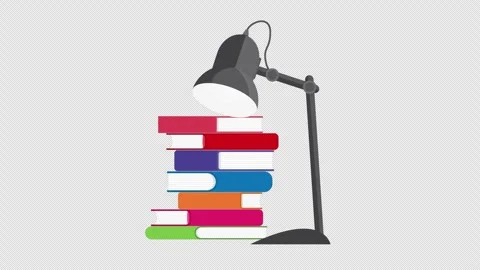 Stack of Colorful Books Under Desk Lamp Representing Study and Education on Stock Footage 339783923