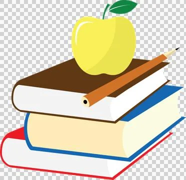 Stack of Colorful Books with Yellow Apple and Pencil Illustration Stock Illustration