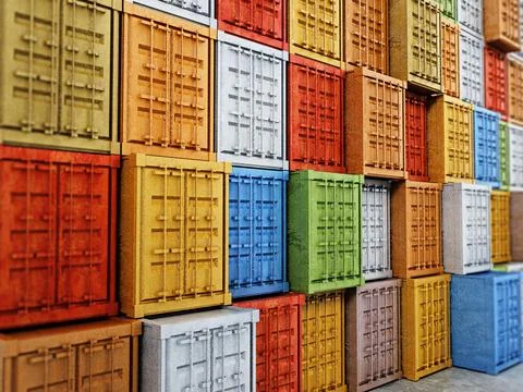 Stack of colorful cargo containers. 3D illustration Stockillustratie