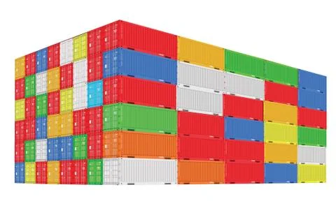 Stack of colorful cargo containers with perspective view. Different colors Stock Illustration