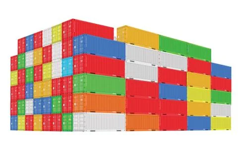 Stack of colorful cargo containers with perspective view. Different colors Stock Illustration
