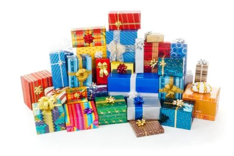 Stack of colorful christmas presents Stock Photos