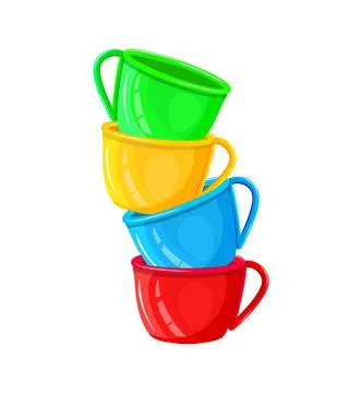 Stack of colorful coffee cups isolated on white background. Illustrazione stock