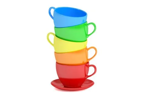 Stack of colorful cups, 3D rendering Stock Illustration