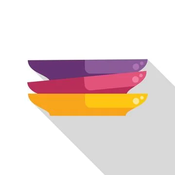 Stack of colorful empty plates with long shadow Stock Illustration