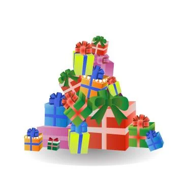 Stack Of Colorful Gift And Present Boxes Isolated On White Background Stock Illustration
