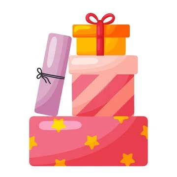 Stack of Colorful Gift Boxes Cartoon Vector Set Illustrazione stock