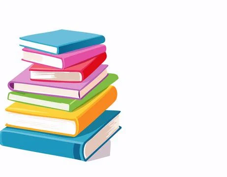 A stack of colorful hardcover books with simple shadows, arranged playfully.. Stock Illustration