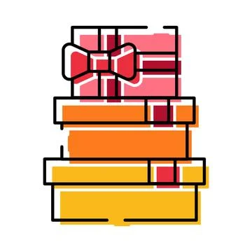 Stack of colorful holiday gift boxes celebrating special occasions Ilustración de archivo