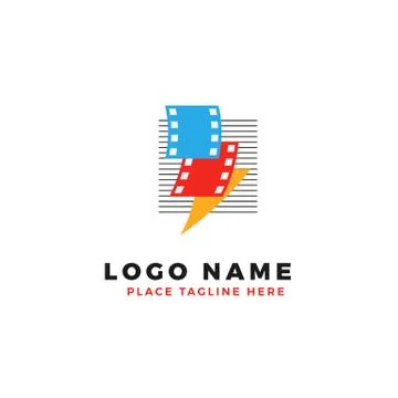 Stack of colorful lightning film strip with line stripe logo brand. thunderbo Stock Illustration