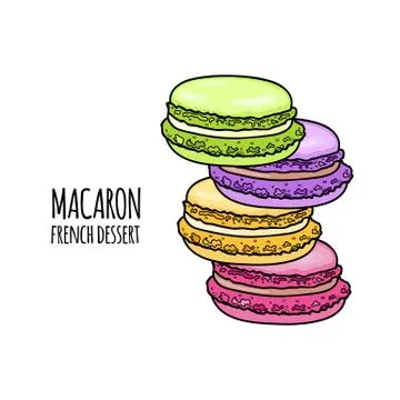 Stack of colorful macaron, almond cakes isolated on white background. Set of  Stock Illustration