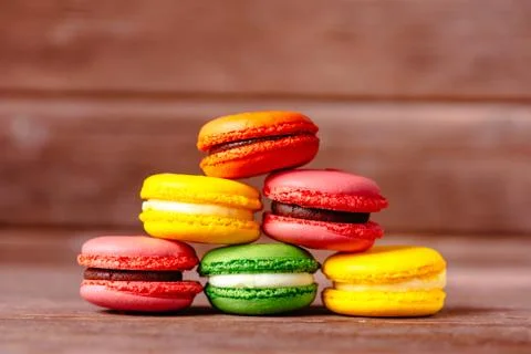Stack of colorful macaron cookies. Stock Photos