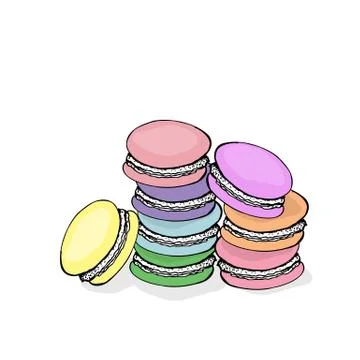 Stack of colorful macaron, macaroon almond cakes, sketch style vector illustr Stock Illustration