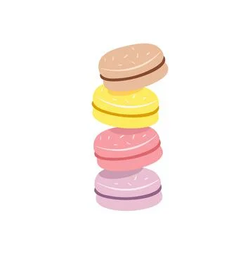 Stack of colorful macaron, macaroon almond cakes, sketch style vector Stock Illustration