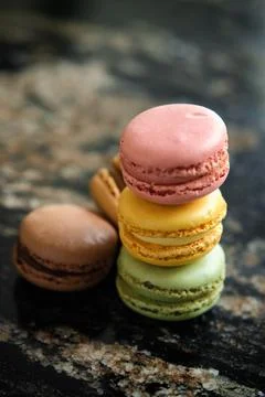 A stack of colorful macaron on marble Stock-Fotos