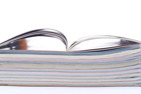 Stack of colorful magazines or documents - paper edges background Stock Photos