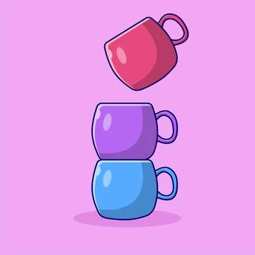 Stack of Colorful Mug Vector Illustration. Drink. Coffee Cup. Flat Cartoon .. Illustrazione stock