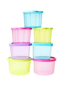 Stack of Colorful Plastic Containers Stock Photos