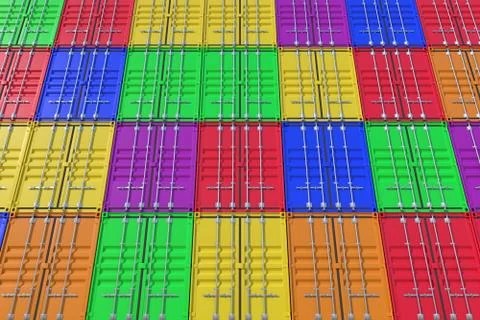 Stack of colorful ship cargo containers background Illustrazione stock
