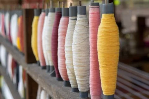 Stack of colorful silk rolls Fotos de archivo