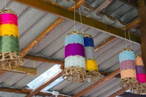 Stack of colorful silk rolls Fotos Stock