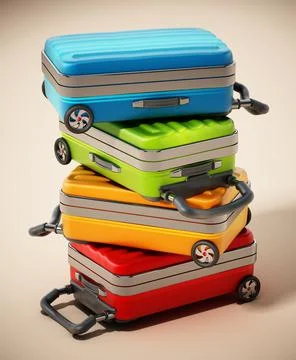 Stack of colorful suitcases with soft shadows. 3D illustration Stock Illustration