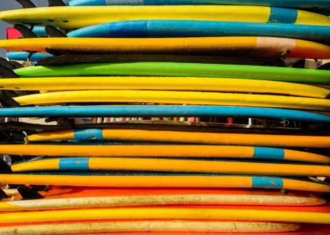 Stack of colorful surfboards Foto stock