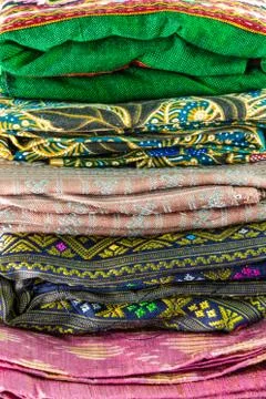 Stack of colorful thai silk Stock Photos