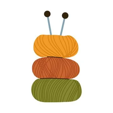 Stack of colorful yarn balls with knitting needles hobby Ilustración de archivo