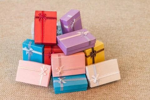 Stack of colourful small gift Stock Photos