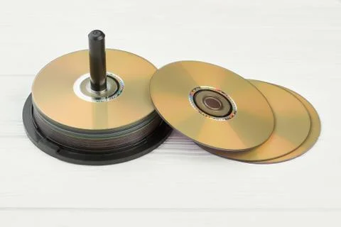 Stack of compact discs on white background. 写真素材