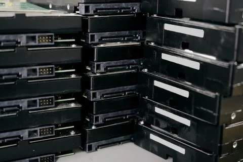 Stack of computer hard drives Foto stock