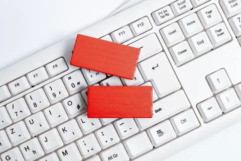 Stack On Computer Keyboard.Laptop For Typing New Ideas And Planning Construct 스톡 사진