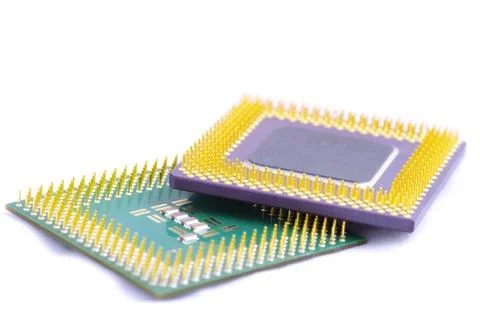 Stack of computer processors isolated on a white background Stock Photos