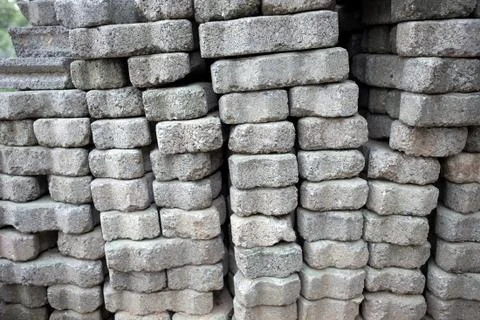 Stack of concrete construction blocks background Foto stock