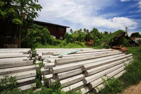 Stack of concrete pillars for construction Stock Photos