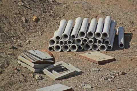 Stack of concrete pipes Stock Photos
