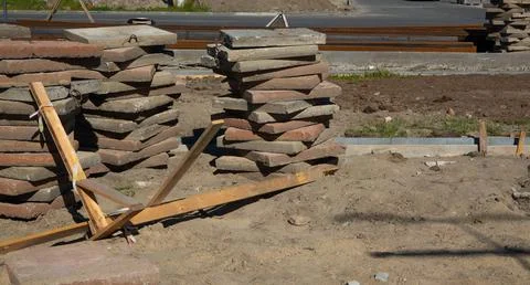 Stack of Concrete Slabs at Construction Site Stock Photos