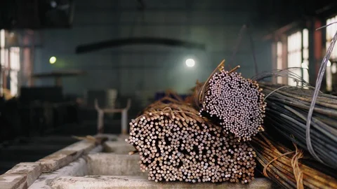 Stack of construction armature lying on the stand Stock Footage 103804056