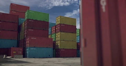 Stack of containers, 3D animation Stock Footage 153995958