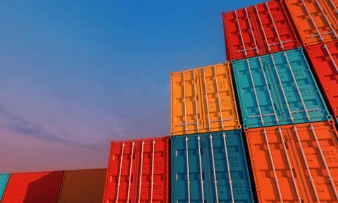 Stack of containers box, Cargo freight ship for import export business Illustrazione stock